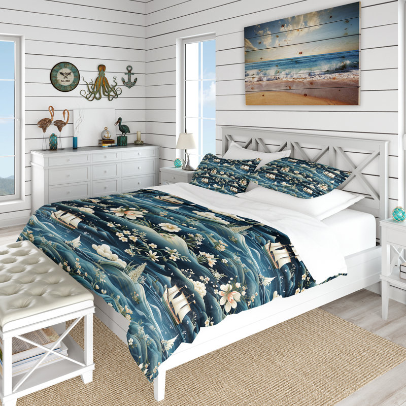 Ensemble de housse de couette Nautical Allure Of Blue Flower Ocean I - Coastal