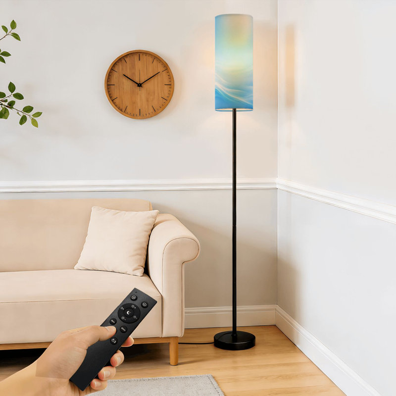 Lampe sur pied de couleur bleu ciel lisse à intensité variable moderne avec télécommande et pédale abat-jour abat-jour grand poteau d'angle pour le salon, la chambre et le bureau