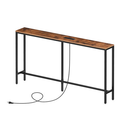 Rustic Console Table With Charging Station Narrow Sofa Table Behind Couch Table With Outlets And USB Ports