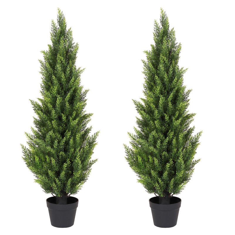 Artificial Topiary Cedar Tower Tree Fake Cedar Potted Plants, 48" H x 12" W x 12" D