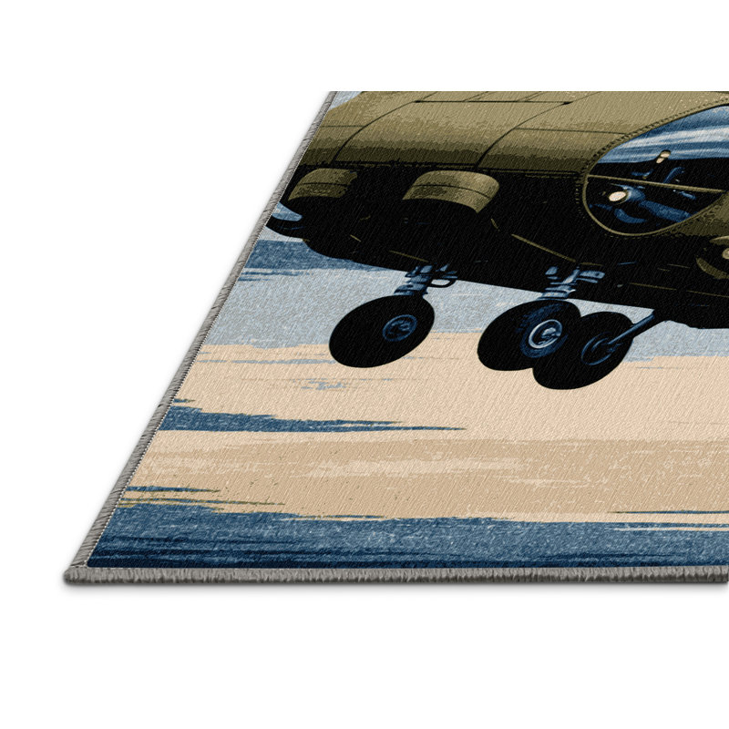 Machine Washable Transportation Gray Area Rug, Round 4'