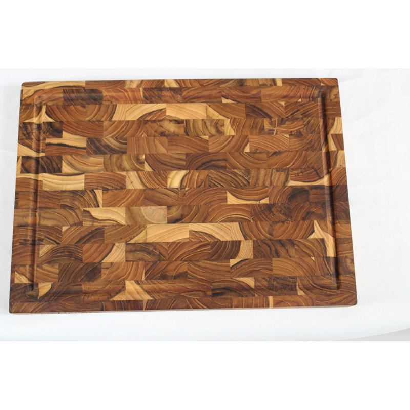 Planche à découper en bois de teck massif réversible certifiée EcoDecors FSC, pour collations, fromage, garniture et préparation de cuisine, 14 x 10