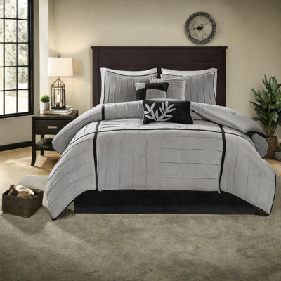 Premium Faux Suede Bedding Sets, Polyester Comforter, Casual Grey Style