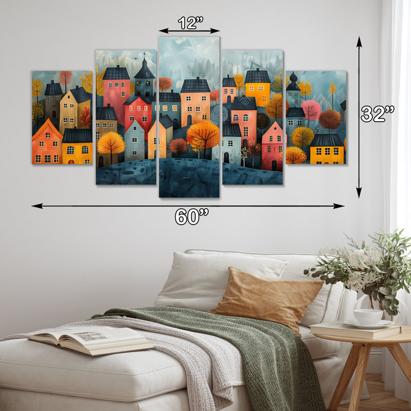 Scandinavian Nordic Style Homes In The City - ensemble d'art mural scandinave