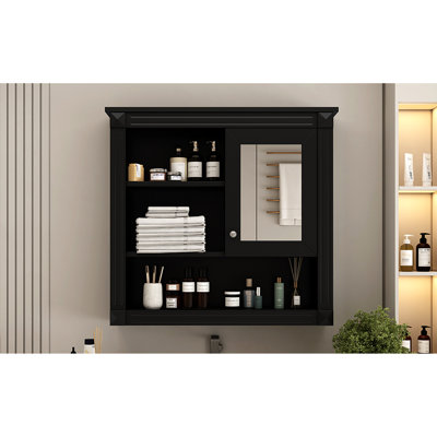 Armoire de salle de bain murale 32 "avec miroir, casier à pharmacie à 4 tablettes pour toilette, peu encombrant, étagère de rangement réglable pour articles