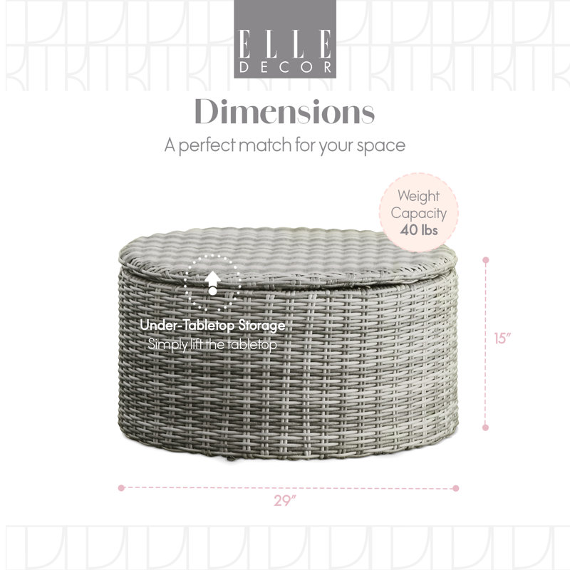 Elle Decor Vallauris Outdoor Coffee Table with Storage, Gray