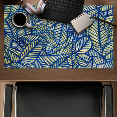 Blue leaf patterns - 14.00"x24.25" Desk mat