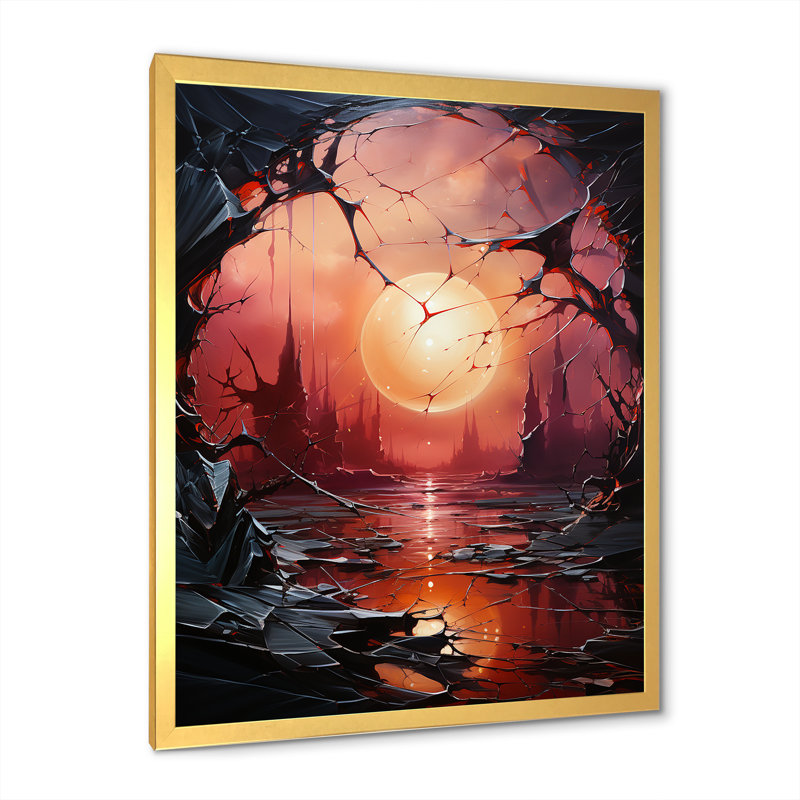 «Fractured Reality Mystic River» sur toile, Encadrement doré, H 40 po x l 30 po x P 1,5 po