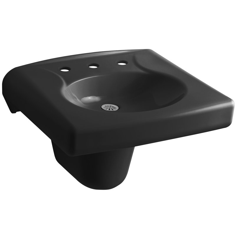 Brenham Ceramic 22" Wall Mount Bathroom Sink, Black Black, 8" Centers