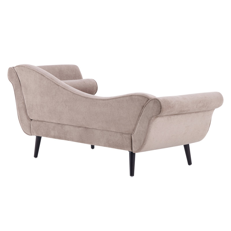 Chaise longue moderne rembourrée avec accoudoirs à volutes Calix, Polyester brun pâle