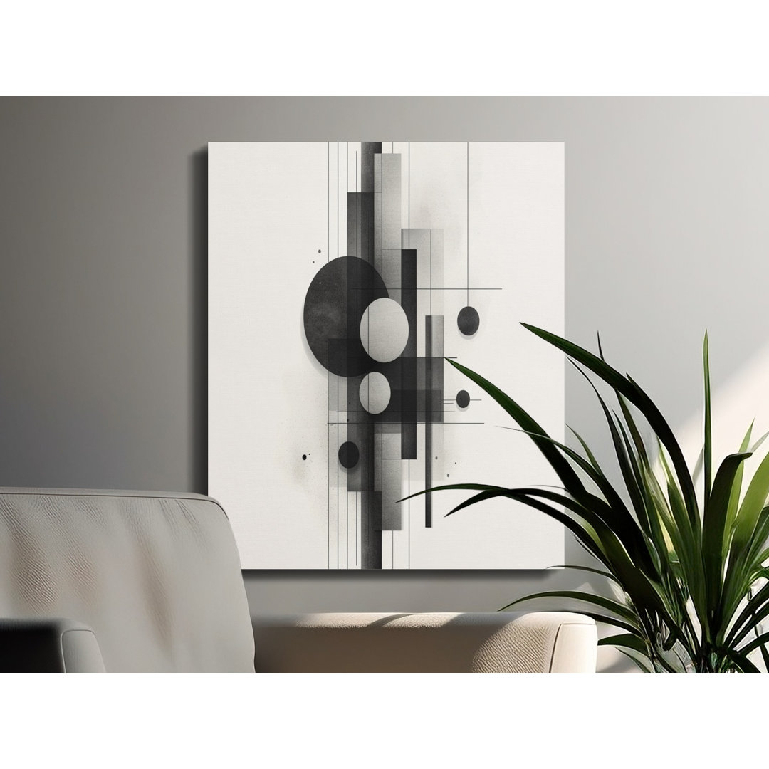 Abstract Geometric Black and White Canvas Wall Art, Modern Minimalist Bauhaus Design Home Decor Print for Contemporary Spaces