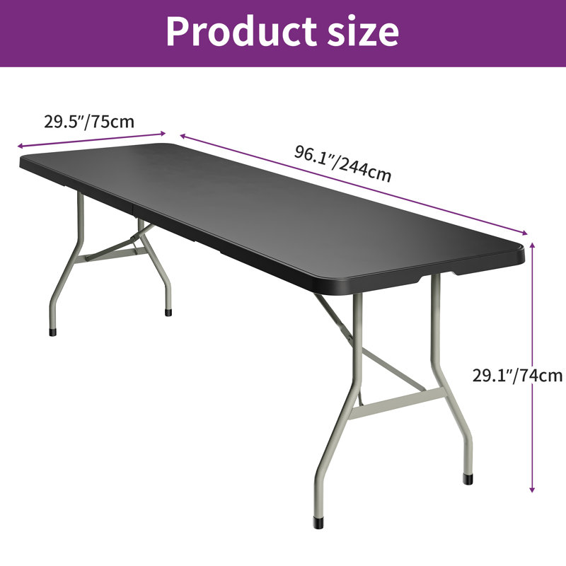 Table de camping d'extérieur rectangulaire L 96,1 po x l 29,5 po Kulsar, Noir, noir, noir, noir
