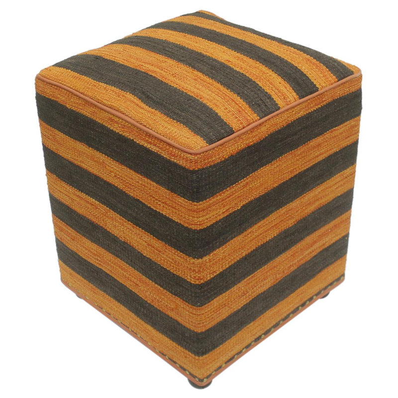 Aprea Upholstered Ottoman, Dark Orange/Black Wool