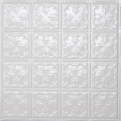American Tin Ceilings Pattern  2' x 2' (24" x 24") Metal Tin Tiles with Backsplash Kit - Embossed Metallic Tile with Fleur-de-Lis Pattern (Set of 5 - Covers 20 Sq ft)