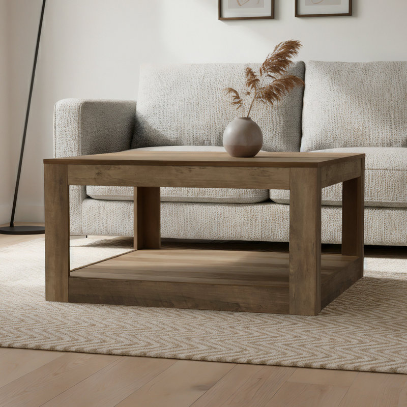 Allysyn Contemporary 31.5" Square Coffee Table, Brown