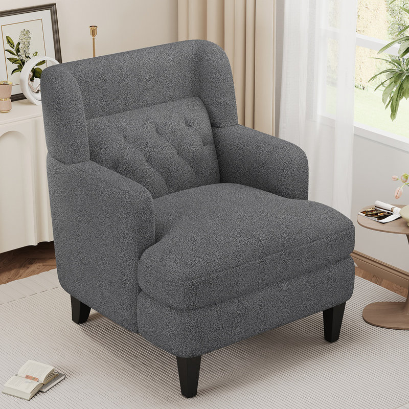 Charvae Upholstered Tufted Accent Chair, Gray Teddy