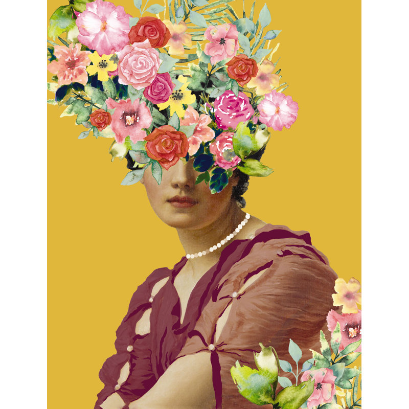 Dame avec des fleurs - imprimé, H 12 po x l 8 po