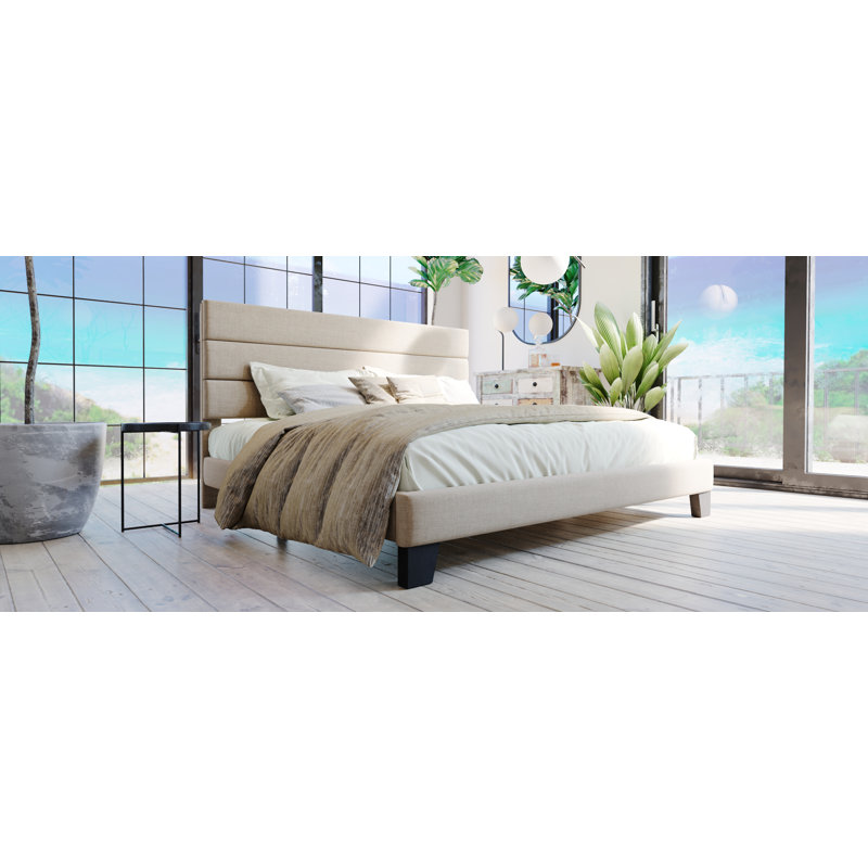 Elison Platform Bed with Fabric Upholstered Headboard and Wooden Slats