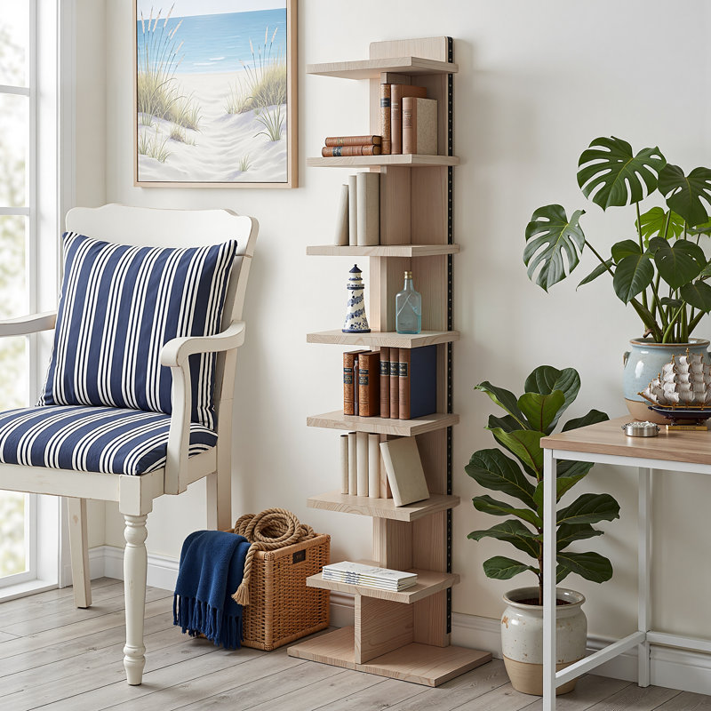 Bibliothèque étroite à 8 niveaux avec lumières DEL, bibliothèque à colonne vertébrale en bois naturel avec télécommande, grande tour de lecture ouverte et étagère de présentation, bibliothèque verticale peu encombrante pour le salon, la chambre à coucher et le bureau personnel