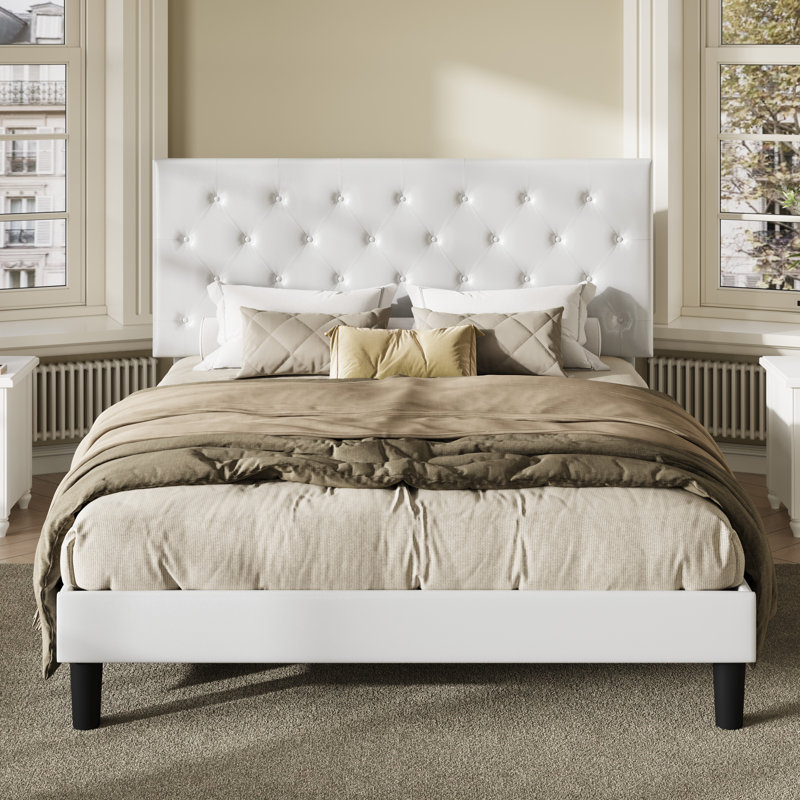 Darrach Unfinished Vegan Leather Platform Bed, Full, White