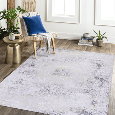 Hallway 8X10 Area Rugs - Washable, Low-Pile, Non-Slip, Non-Shedding, Foldable, Eye-Catching Gray Dining Room Stain , Foldable Rug