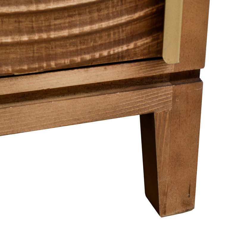 31" Tall Geometric Ripple Wood End Table With Storage Shelf For Living Room, Natural Finish
