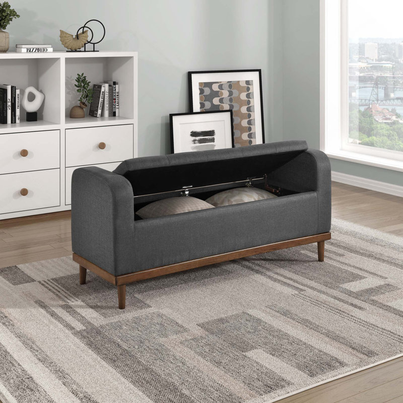 Banc de rangement rembourré Mid-Century, Gris foncé