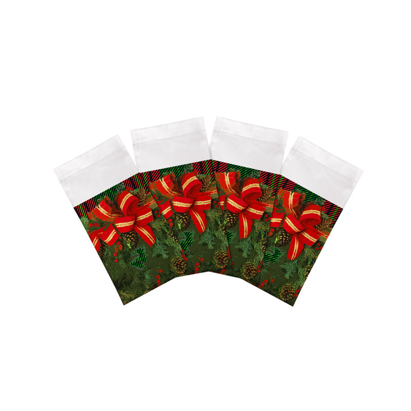 Christmas Wreath Cotton Sateen Dinner Napkins, Tartan Green