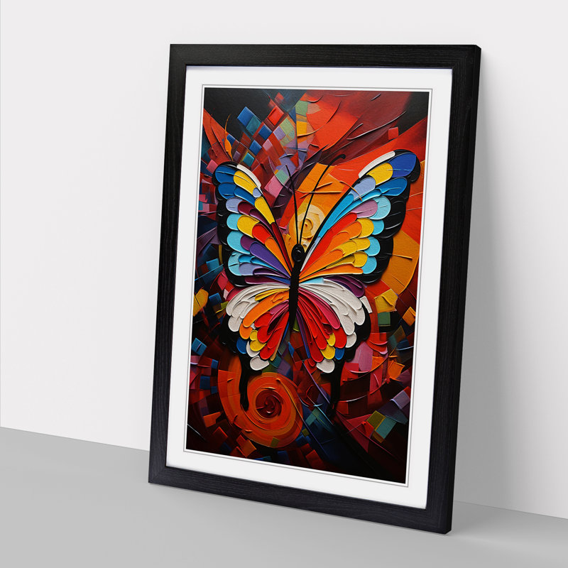 Butterfly Cubism Art - Framed Print, Black Framed, 64cm H x 46cm W x 2cm D