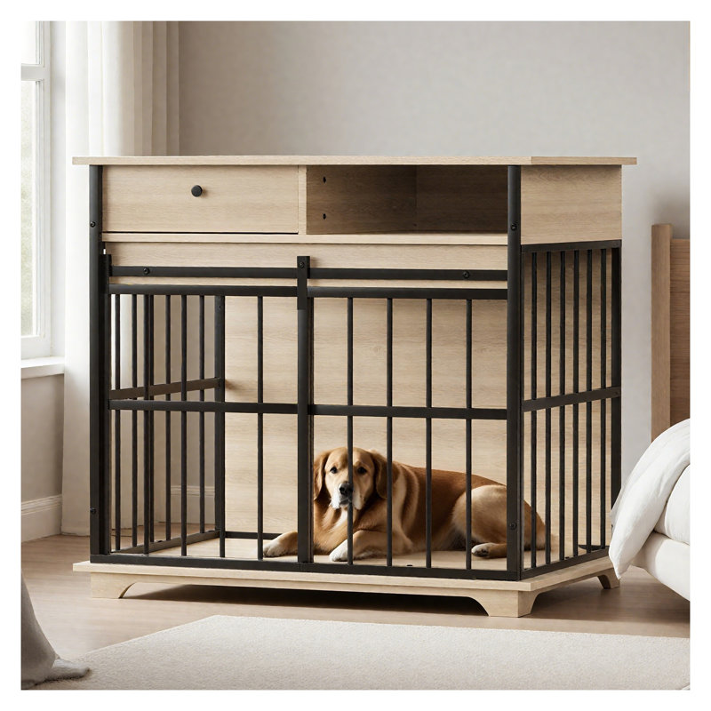Mobilier de caisse moderne pour chien avec tiroir de rangement - Grande table de bout en bois pour chenil pour animaux de taille moyenne à grande