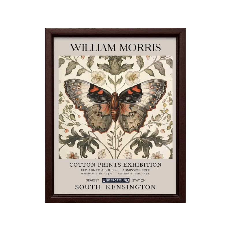 William Morris - Papillon No8, Canvas, 08"H x 10"W, Brown Framed