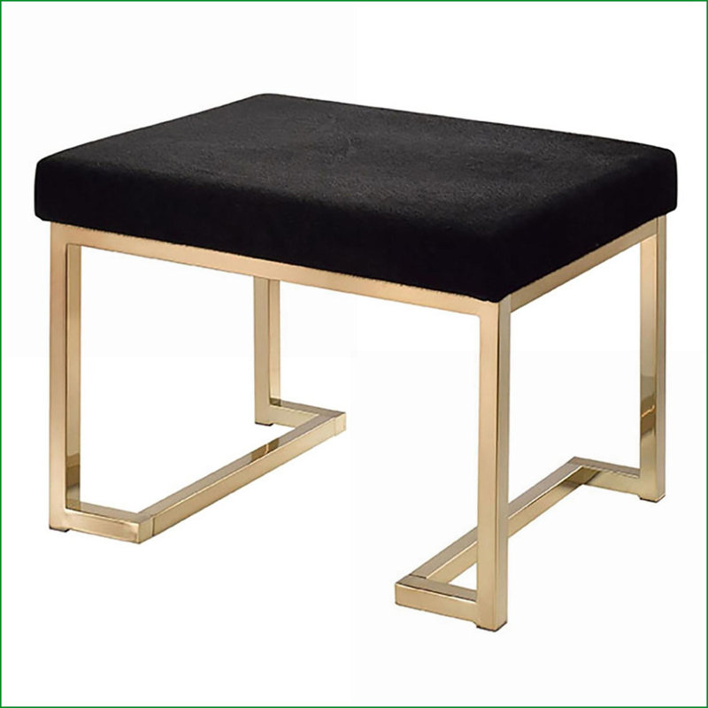 Repose-pieds avec siège en tissu noir Base en métal champagne | Moderne | pour espaces de vie contemporains | Métal | Polyester