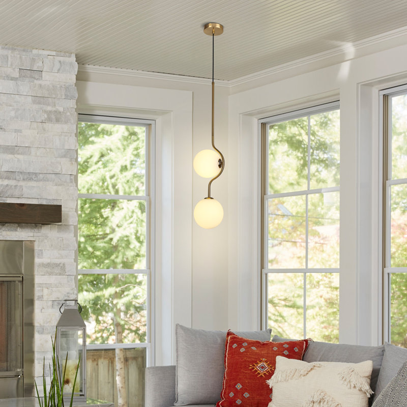 Luminaire suspendu sphère 2 lumières en forme de lustre doré