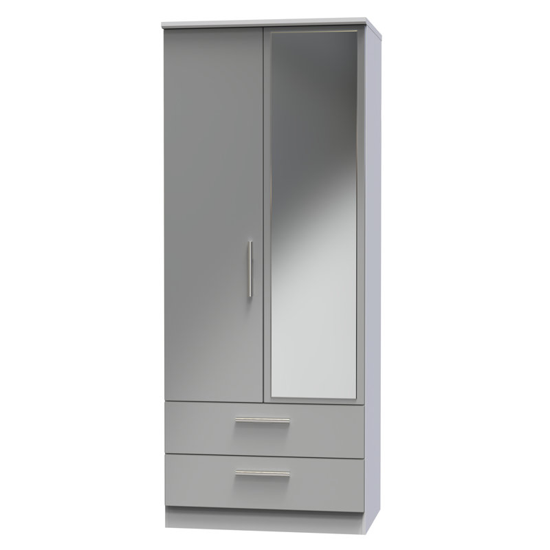 Borgeson 2 Door 2 Drawer Mirrored Robe, Grey Gloss/Grey