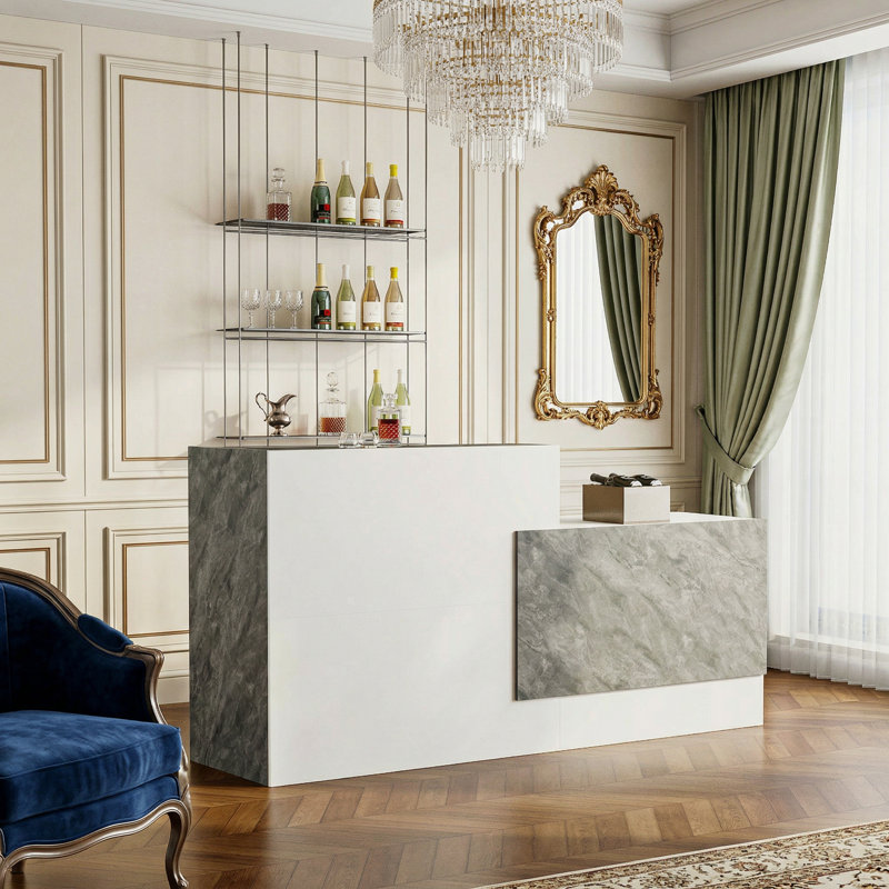 Bar moderne à 2 niveaux avec comptoir spacieux et tablettes