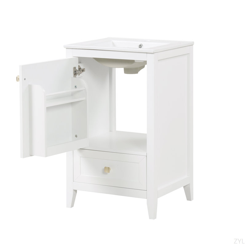 Meuble-lavabo de 20 po avec lavabo, armoire de salle de bain avec porte à fermeture douce, support de rangement et tiroir