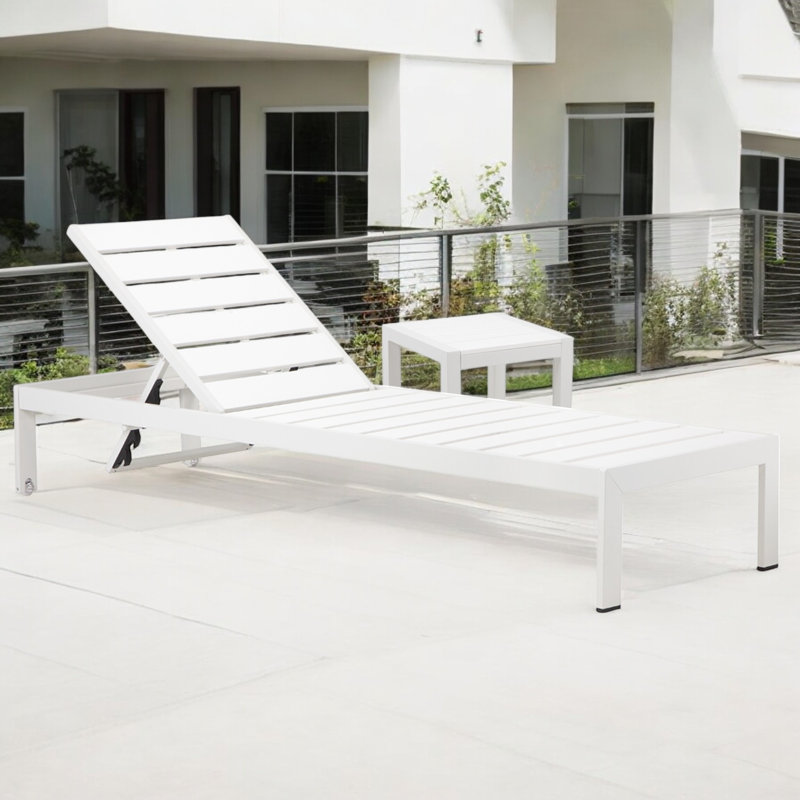 Aynura 76" Reclining Chaise Lounge Set with Table, White