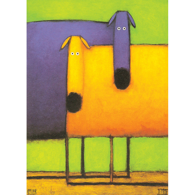 Chiens mauves et oranges, H 18 po x l 13 po