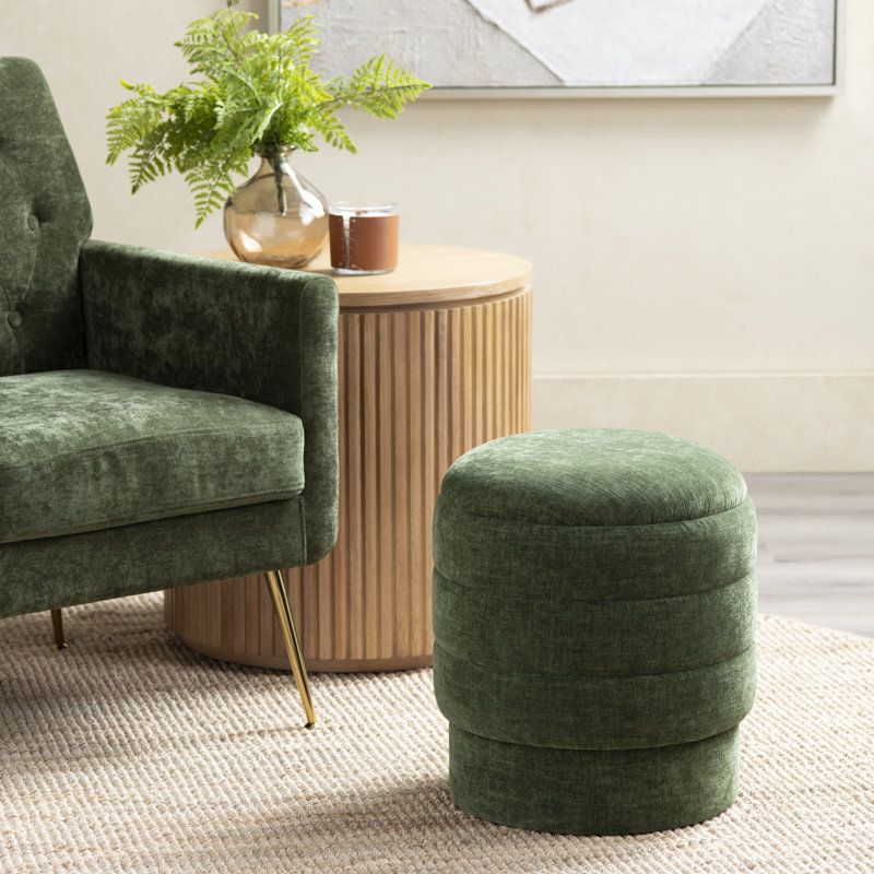 Round Ottoman W/ Storage, Dark Green