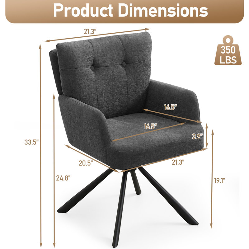 Modern Upholstered Swivel Armchairs with Tufted Back, Metal Legs, Gray Chenille