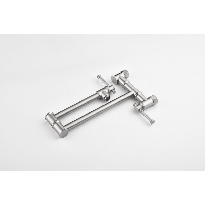 Modern Brass Wall Mount Folding Kitchen Pot Filler Faucet With Swing Arm | Gift Idea, Knob Handle, Brushed Nickel