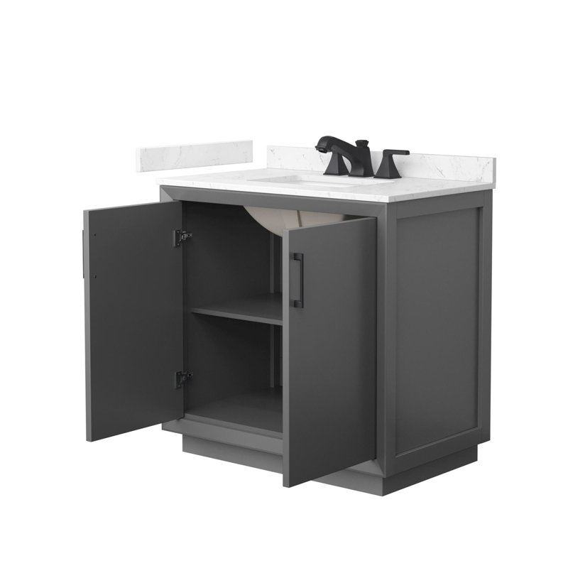 Strada 36" Freestanding Single Bathroom Vanity with Cultured Marble Top, Gray, Matte Black