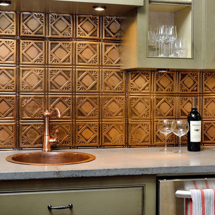 American Tin Ceilings Pattern #19 24 x 24 inch Metal Tin Tiles with Backsplash Kit (Set of 5)