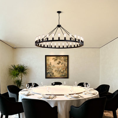 64" 30-Light Black Farmhouse Wagon Wheel Chandelier
