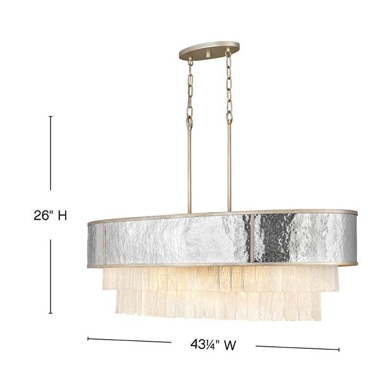 Reverie 43.25" Ten-Light Linear Chandelier - Hammered SS Shade & Textured Crystals