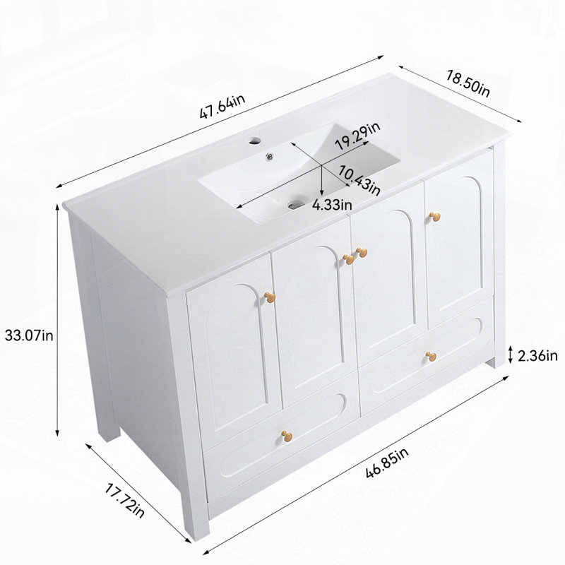 Ensemble de meuble-lavabo avec lavabo en céramique, Blanc