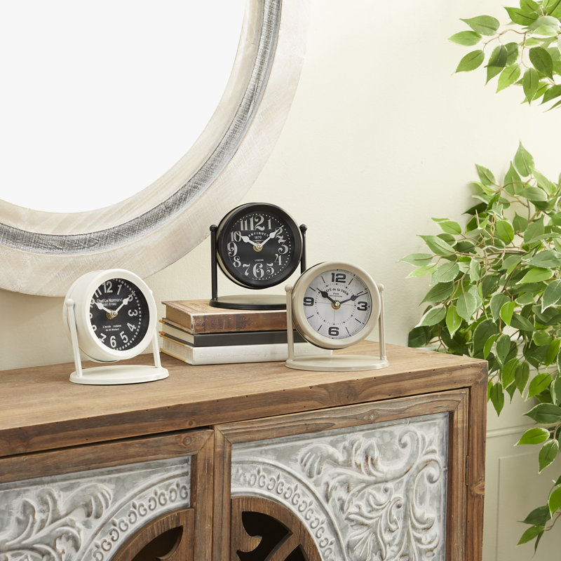 Horloge de table en métal quartz analogique en blanc/noir