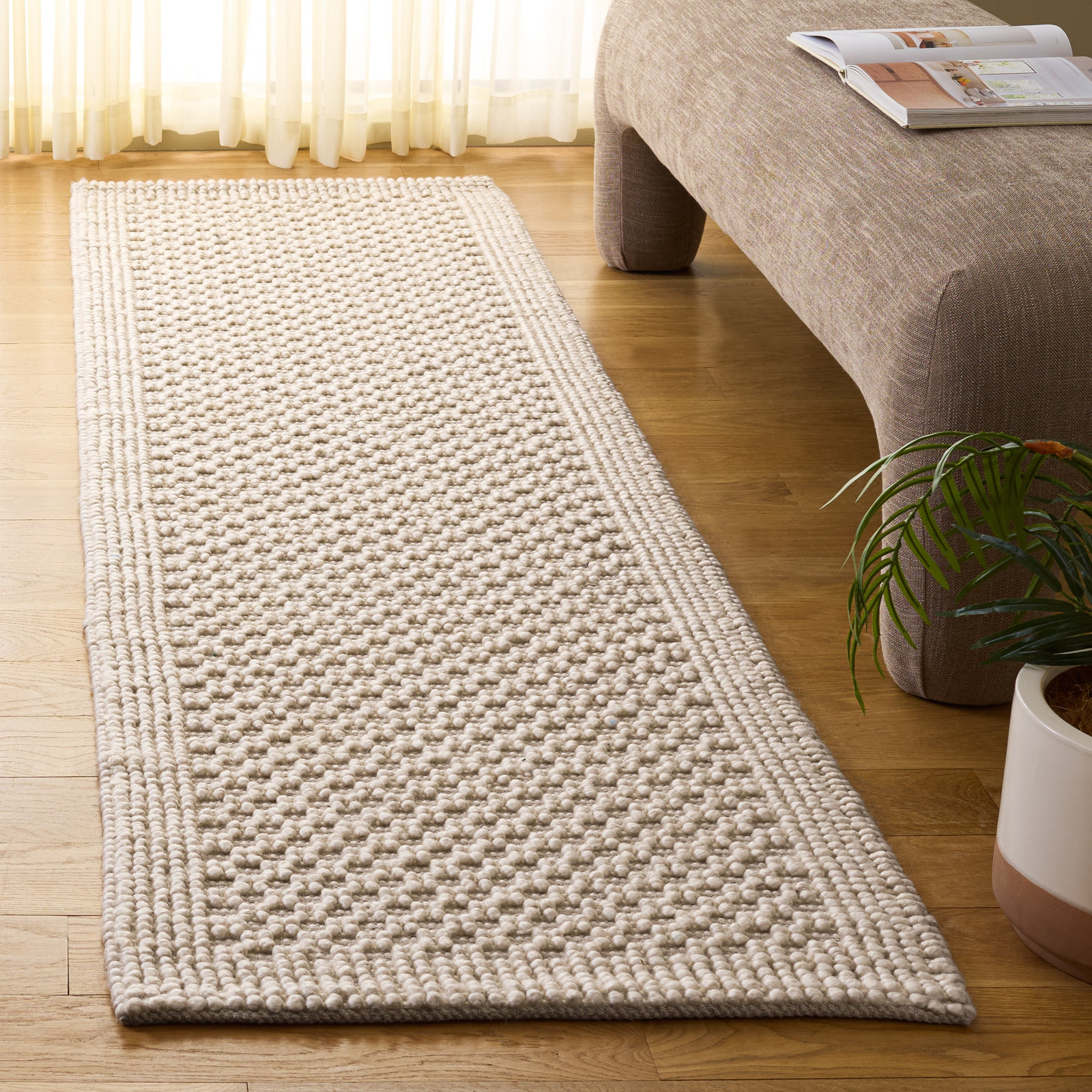 Hand-Woven Geometric Wool Rug, Runner 2'3" x 8'
