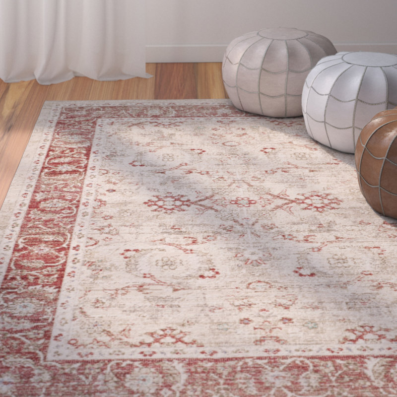 Chauncey Oriental Beige/Red Area Rug, Rectangle 5' x 7'