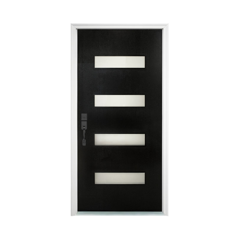 36 x 80 Fibreglass Entry Door with PVC Frame & Frosted Glass — Right Hand Inswing — Matte Black, Right Hand